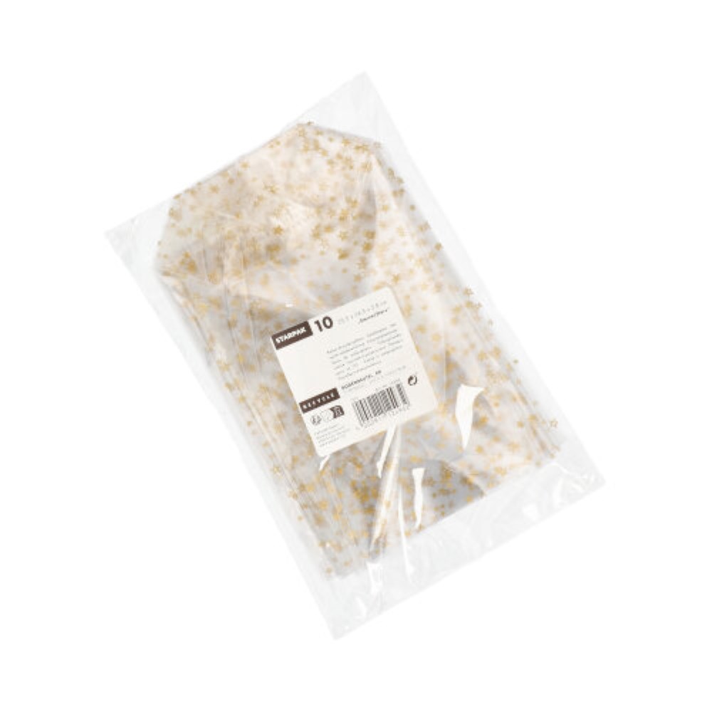 10 Bodenbeutel, PP 23,5 cm x 14,5 cm x 5,8 cm transparent "Sterne, gold" 10 Bodenbeutel, PP 23,5 cm x 14,5 cm x 5,8 cm transparent "Sterne, gold"
