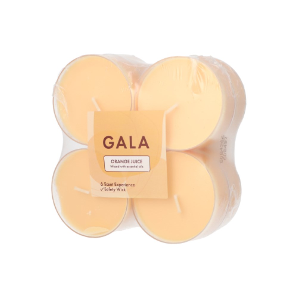 8 "GALA" Maxi Duftlichte Ø 59 mm · 24 mm orange - Orange Juice in Polycarbonathülle