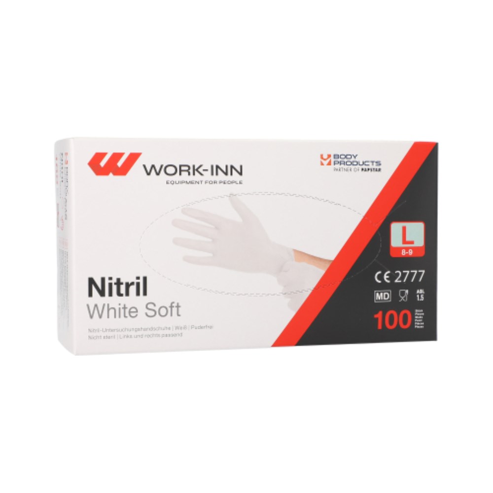100 "WORK-INN/PS" Handschuhe Nitril puderfrei "White Soft" weiss Größe: L