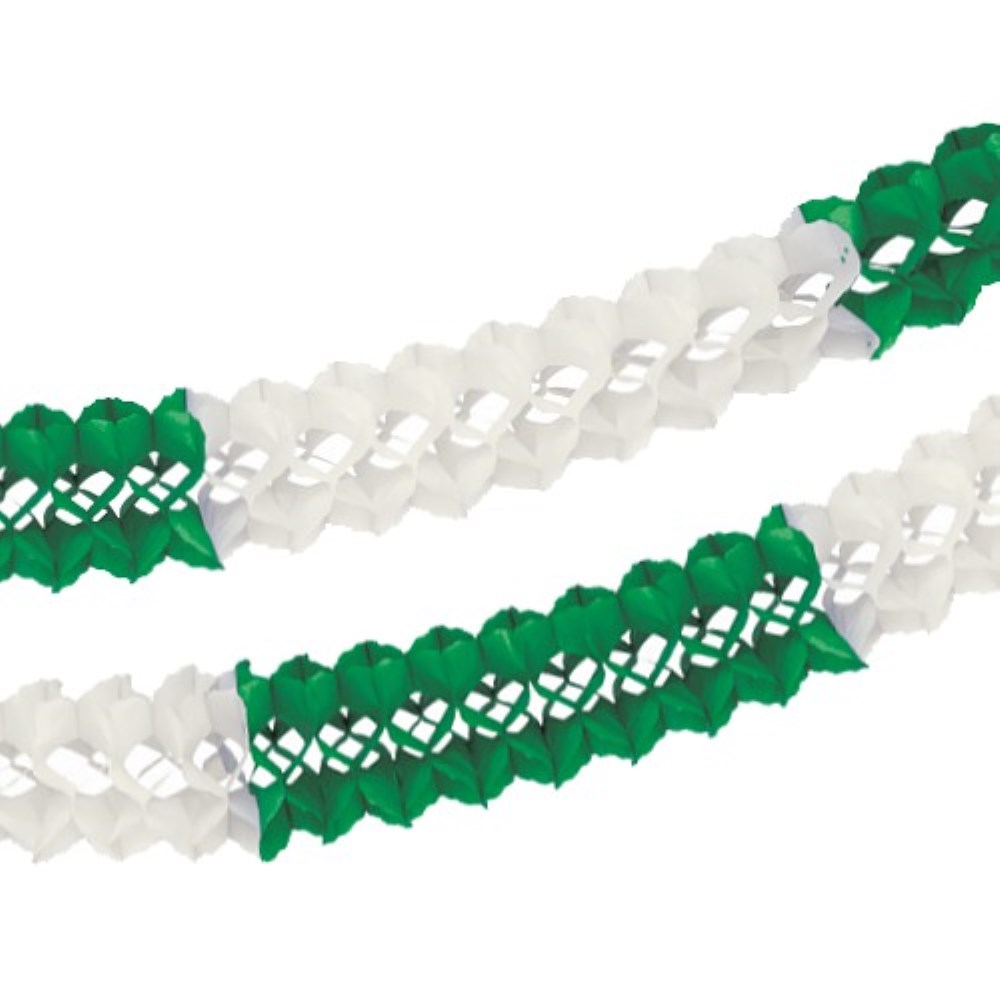 Großraumgirlande, Papier Ø 16 cm · 10 m grün/weiss schwer entflammbar