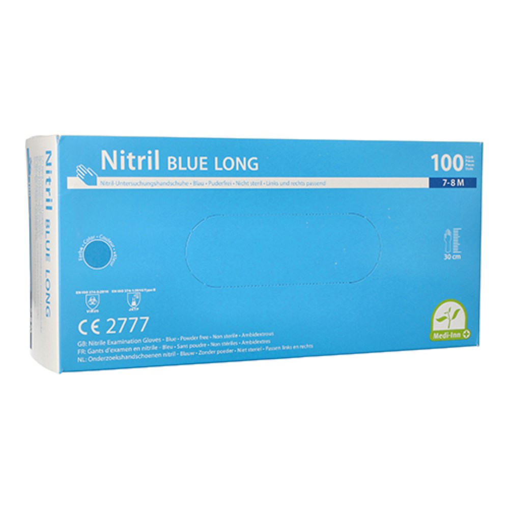 100 "Medi-Inn" Handschuhe Nitril puderfrei "Long" blau Größe M