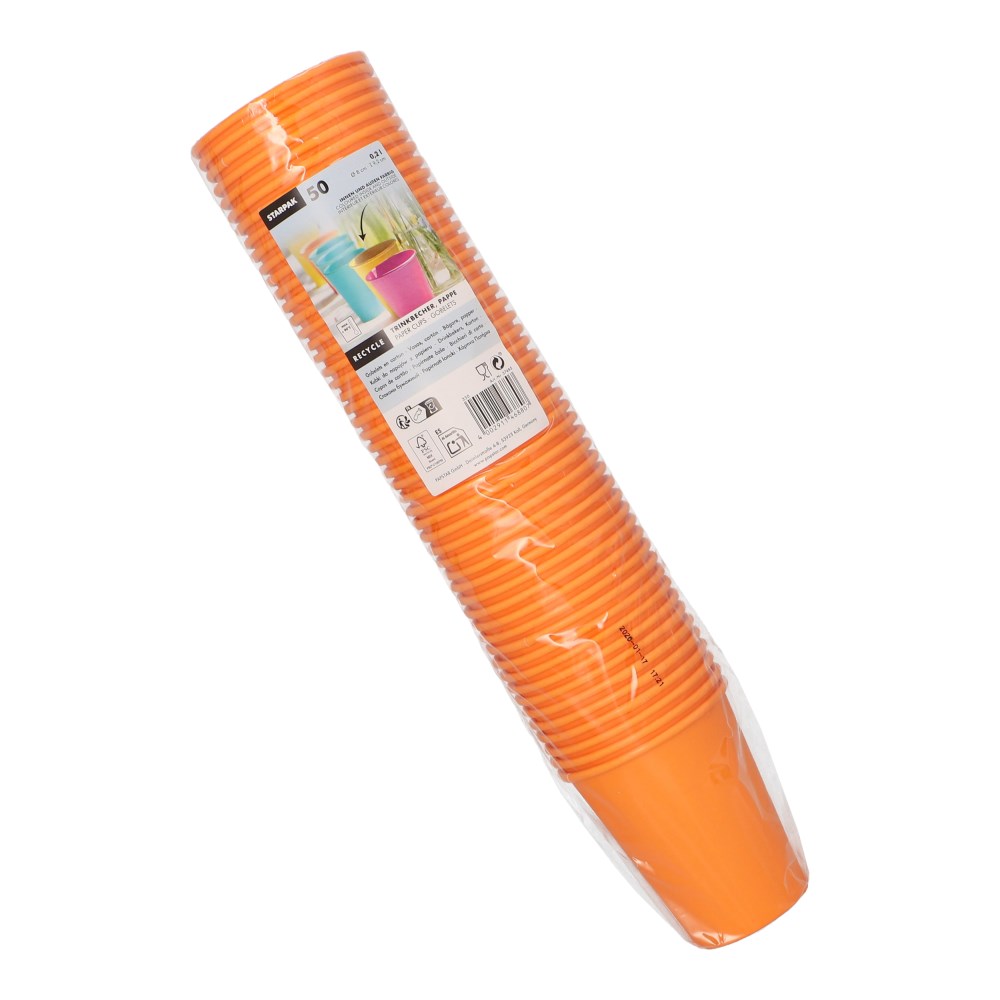 50 Trinkbecher, Pappe "To Go" 0,2 l Ø 8 cm · 9,2 cm orange