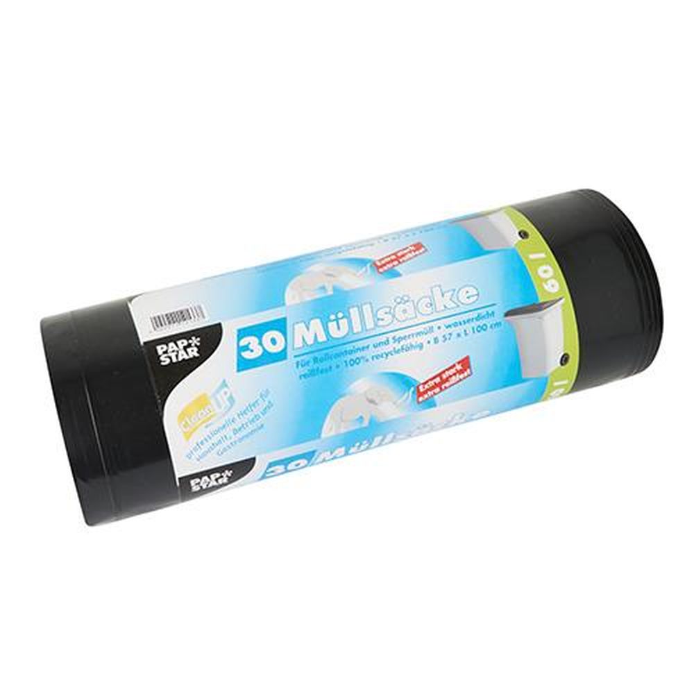 30 Müllsäcke, LDPE 60 l 100 cm x 57 cm schwarz extra stark und extra reißfest