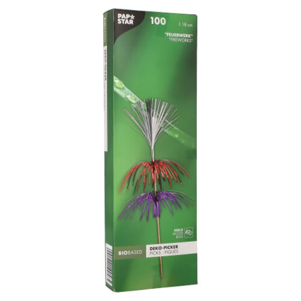 100 Deko-Picker 18 cm farbig sortiert "Feuerwerk" 3-lagig