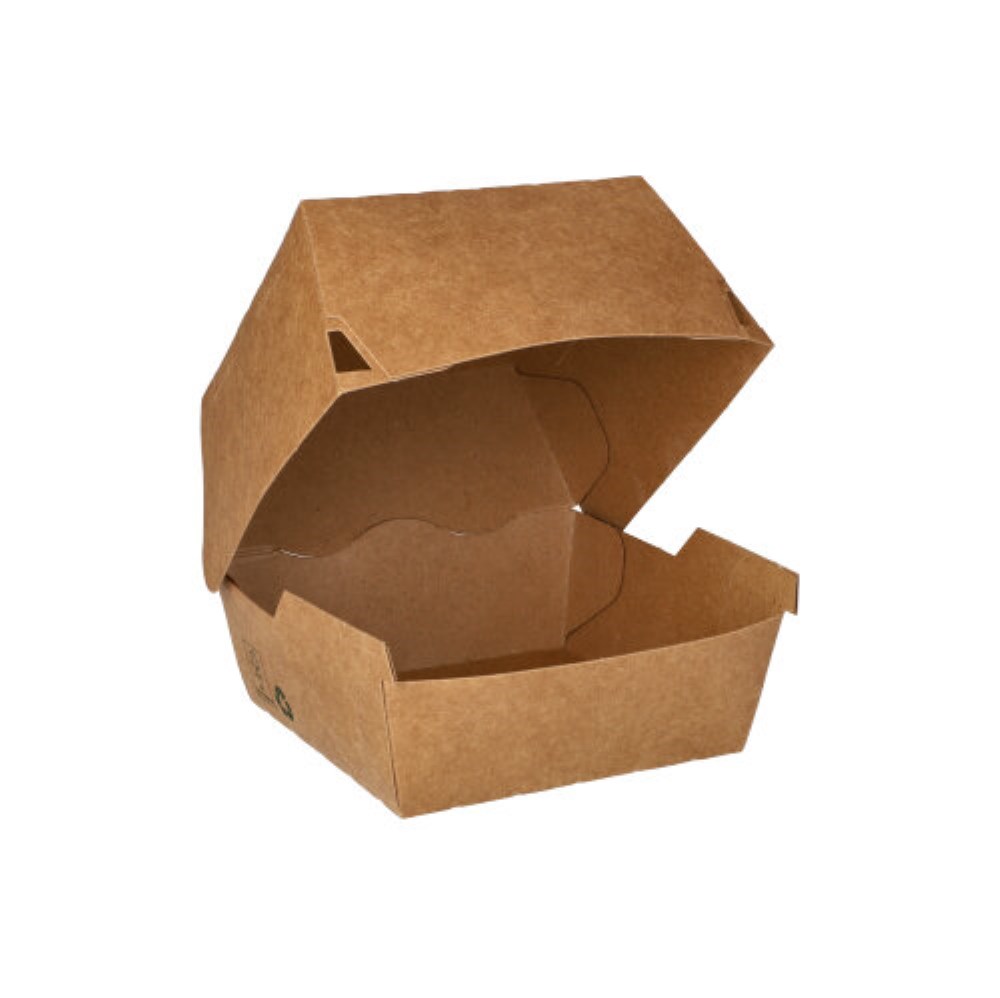 80 Burgerboxen, Pappe 7,8 cm x 9 cm x 9 cm braun "100% Fair"