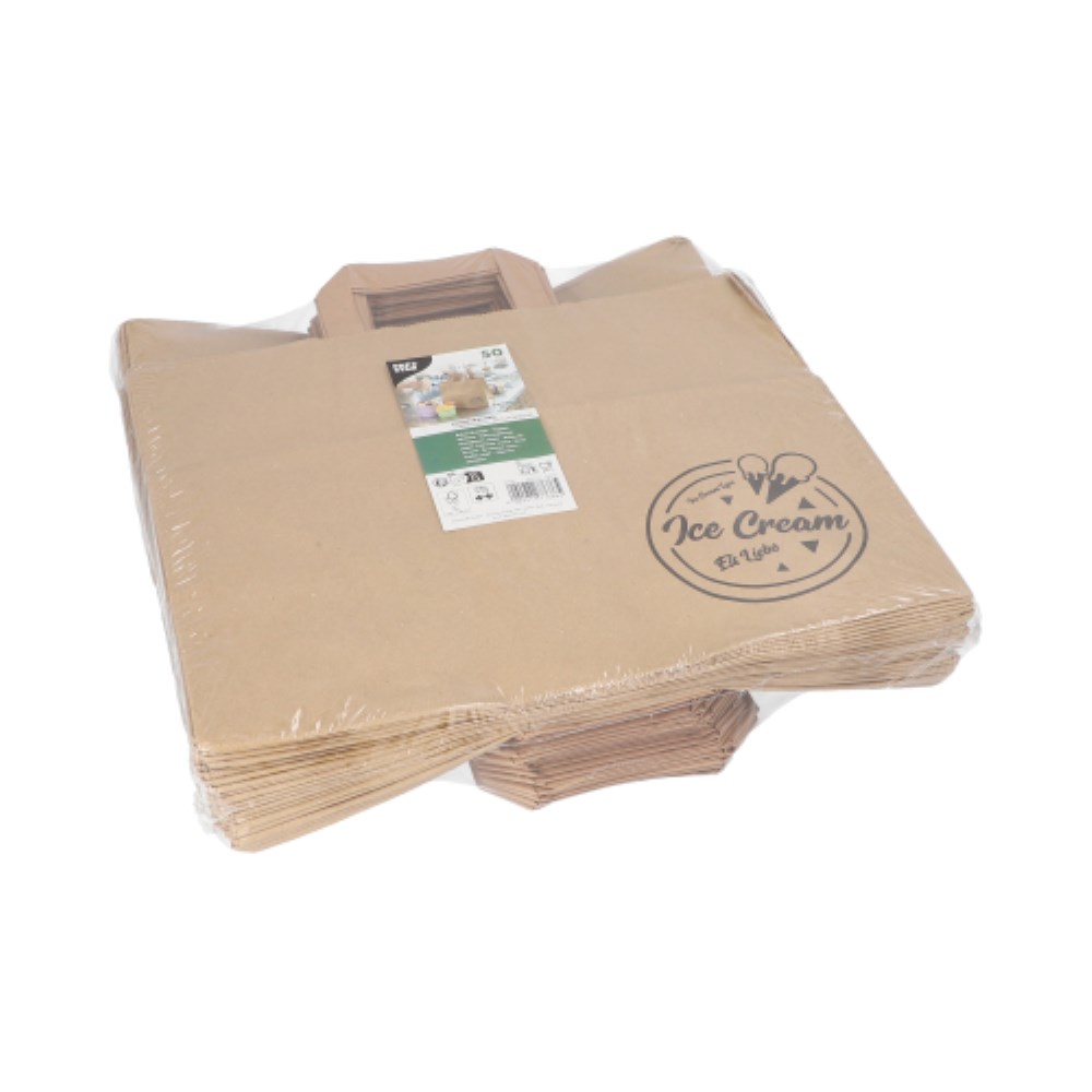 50 Tragetaschen, Papier 27 cm x 32 cm x 17 cm braun "Icelove" mit Tragegriff