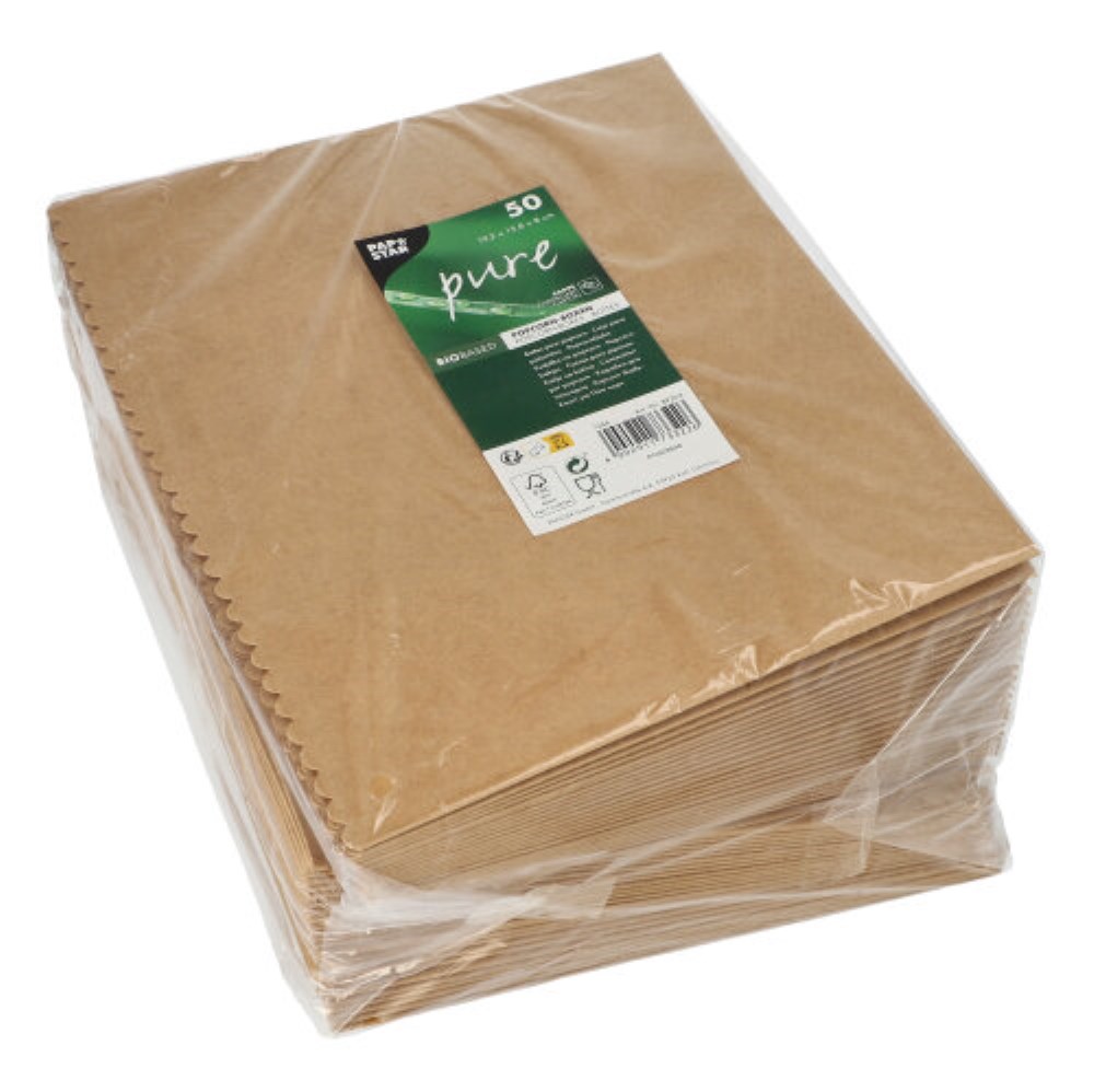 50 Popcorn-Boxen Pappe "pure" eckig 2400 ml 19,2 cm x 15,8 cm x 8 cm braun groß