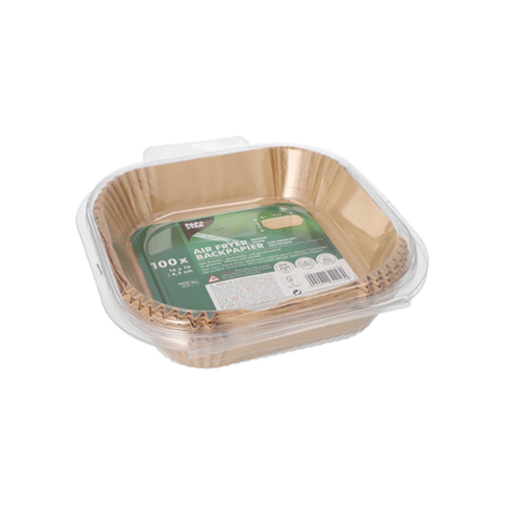 100 Backpapiere 16 cm x 16 cm x 4,5 cm braun für Heißluftfritteusen