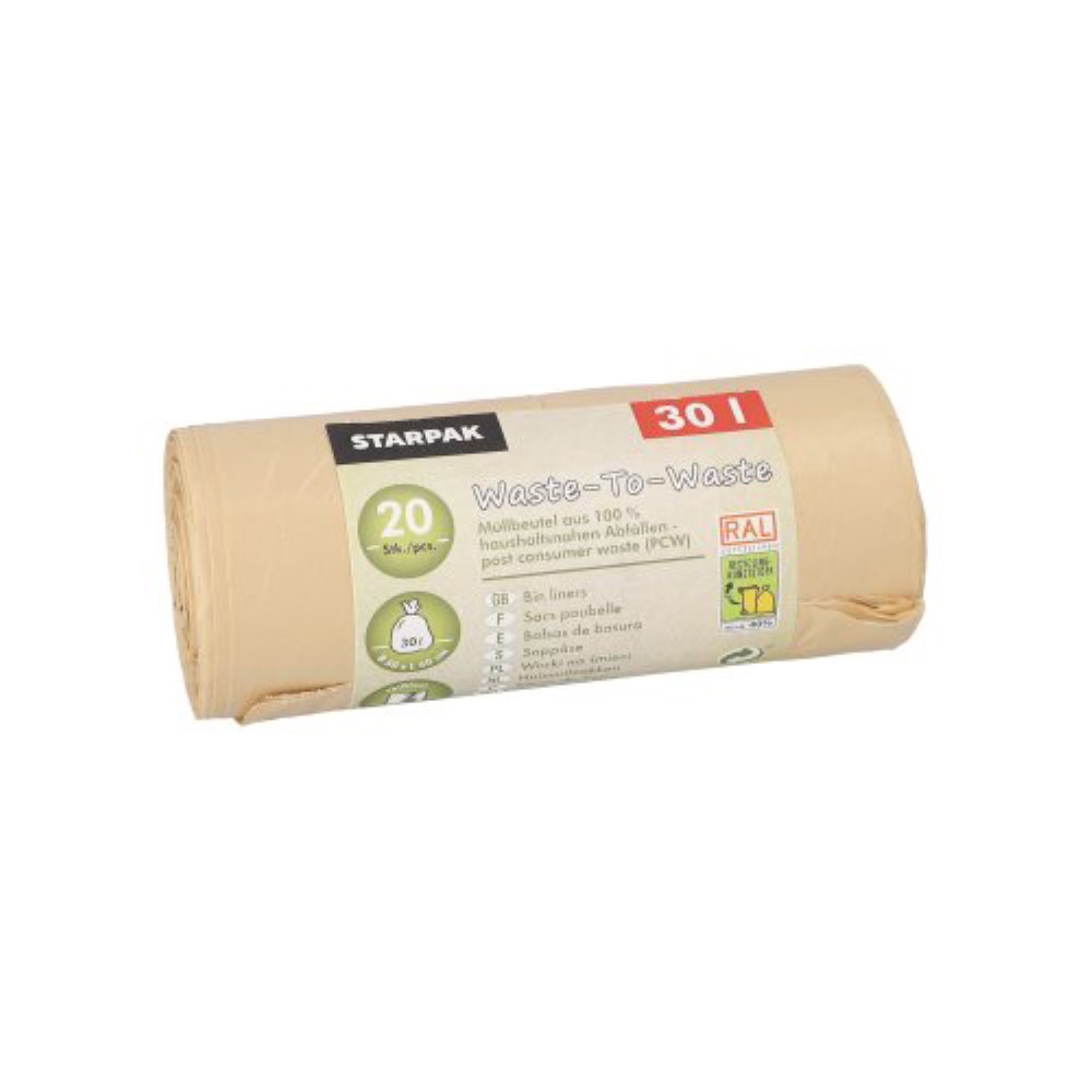 20 Müllbeutel aus 100% PCW "Waste-To-Waste" 30 l 64,5 cm x 54 cm beige