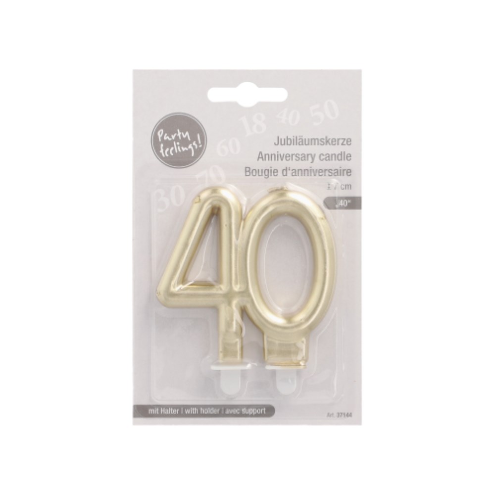 Jubiläumskerzen mit Halter 7 cm gold "40"