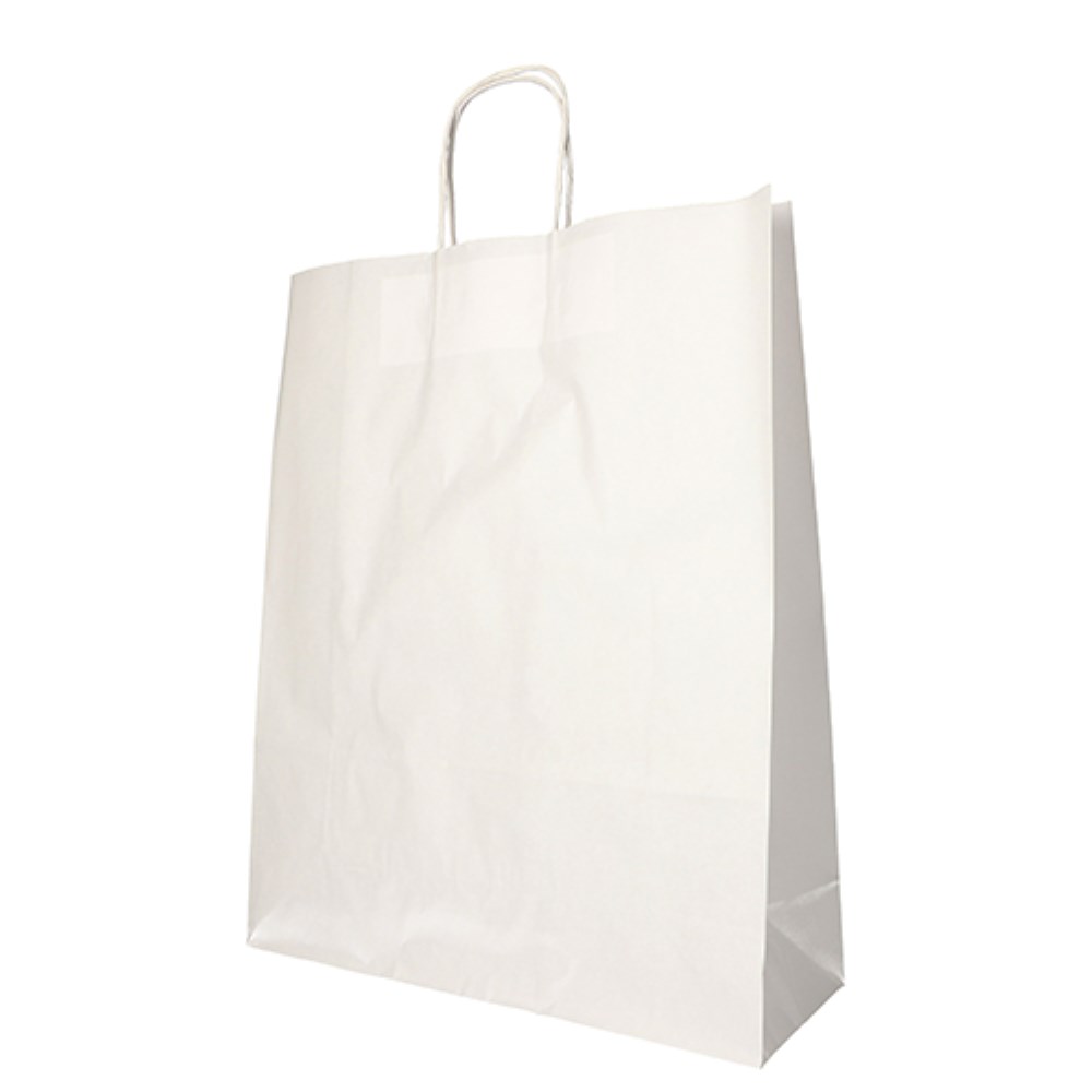 25 Tragetaschen, Papier 40 cm x 32 cm x 12 cm weiss mit gedrehtem Tragegriff 25 Tragetaschen, Papier 40 cm x 32 cm x 12 cm weiss mit gedrehtem Tragegriff