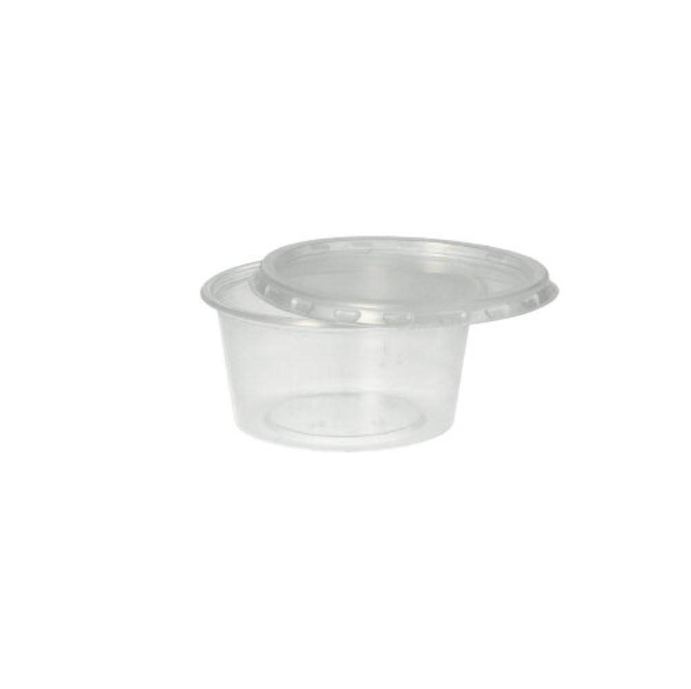 50 Dressingbecher, PP rund 80 ml Ø 7,1 cm · 3,5 cm transparent 50 Deckel für Dressingbecher, PP rund Ø 7,1 cm · 0,5 cm transparent