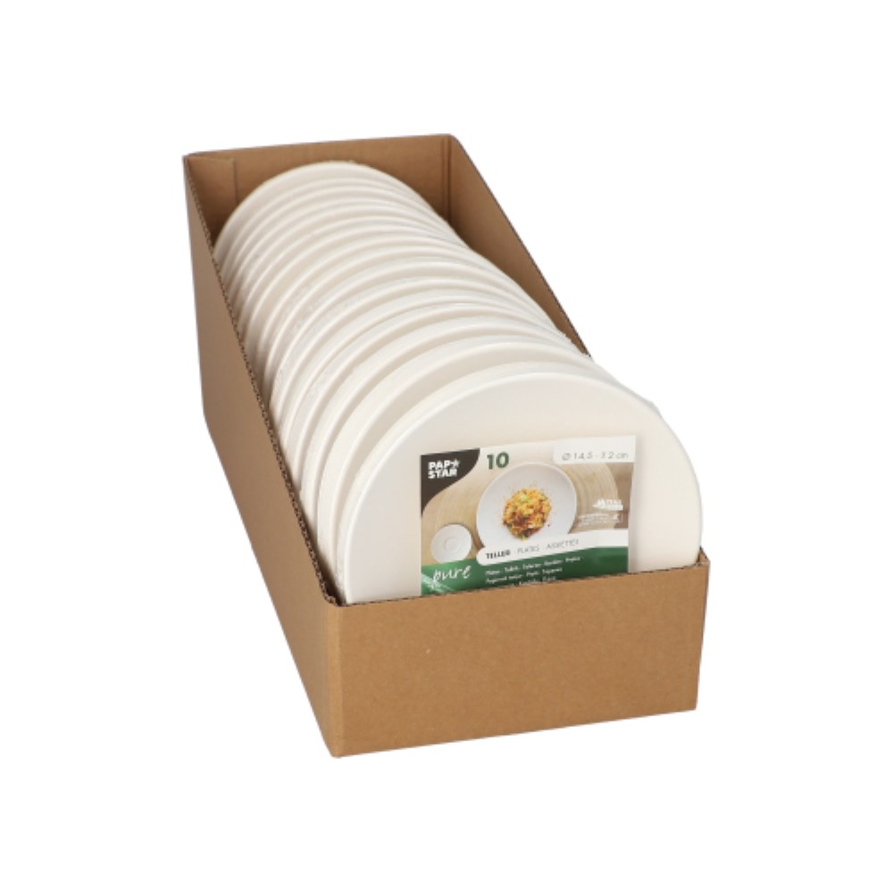 10 Teller Zuckerrohr "pure" rund Ø 14,5 cm · 2 cm weiss "Cella"