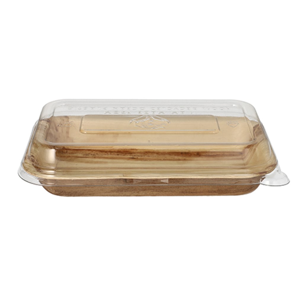 10 Schalen, Palmblatt eckig 400 ml 5 cm x 14 cm x 20 cm mit rPET Deckel "Kombipack"