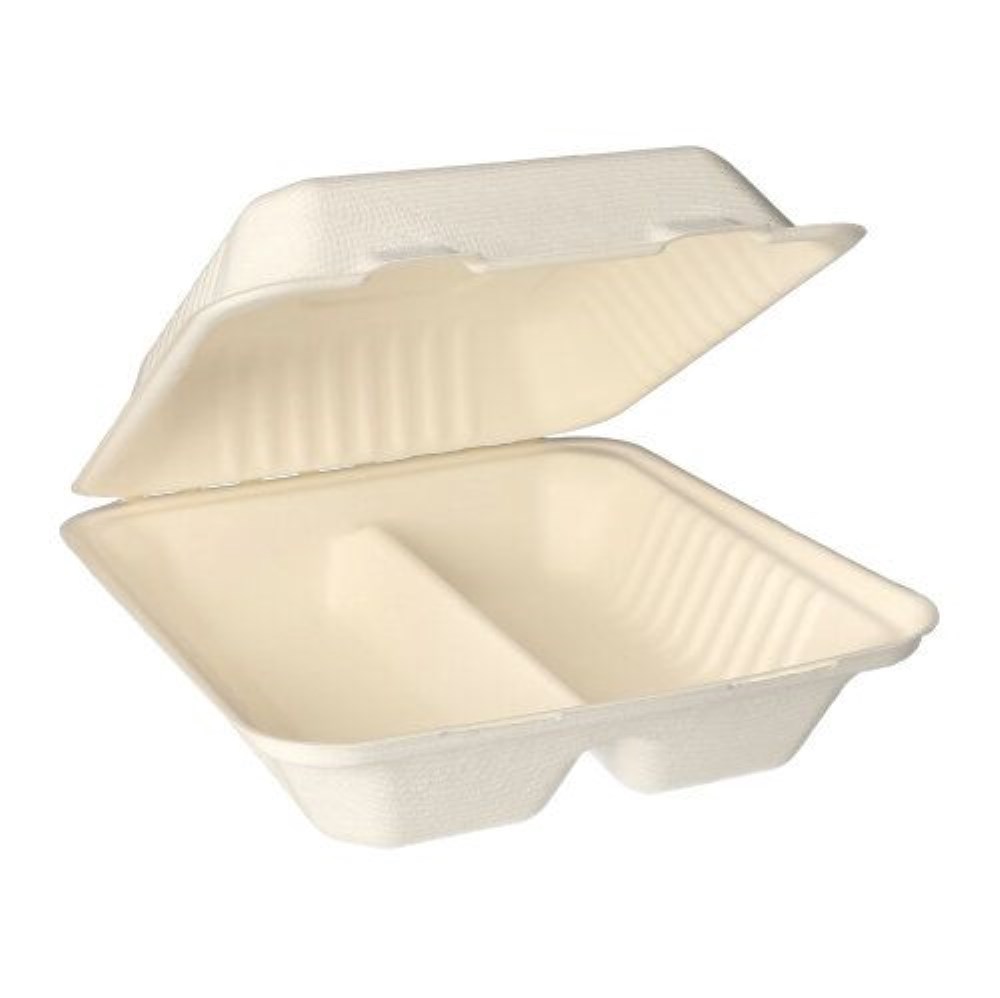 25 Menüboxen, Zuckerrohr "pure" 2-geteilt 7,7 cm x 20 cm x 22 cm weiss
