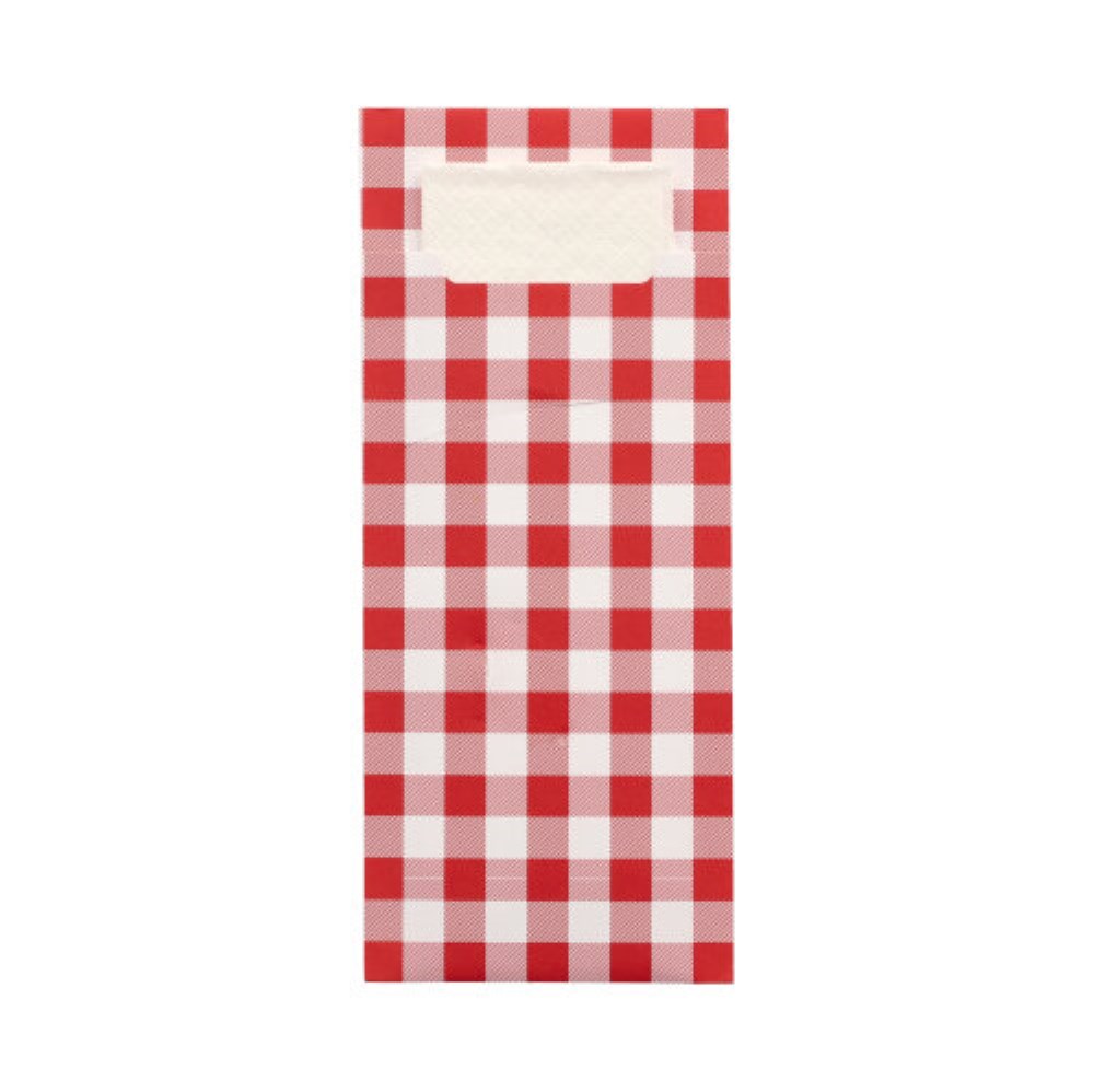 520 Bestecktaschen 20 cm x 8,5 cm rot "Vichy Karo" inkl. weißer Serviette