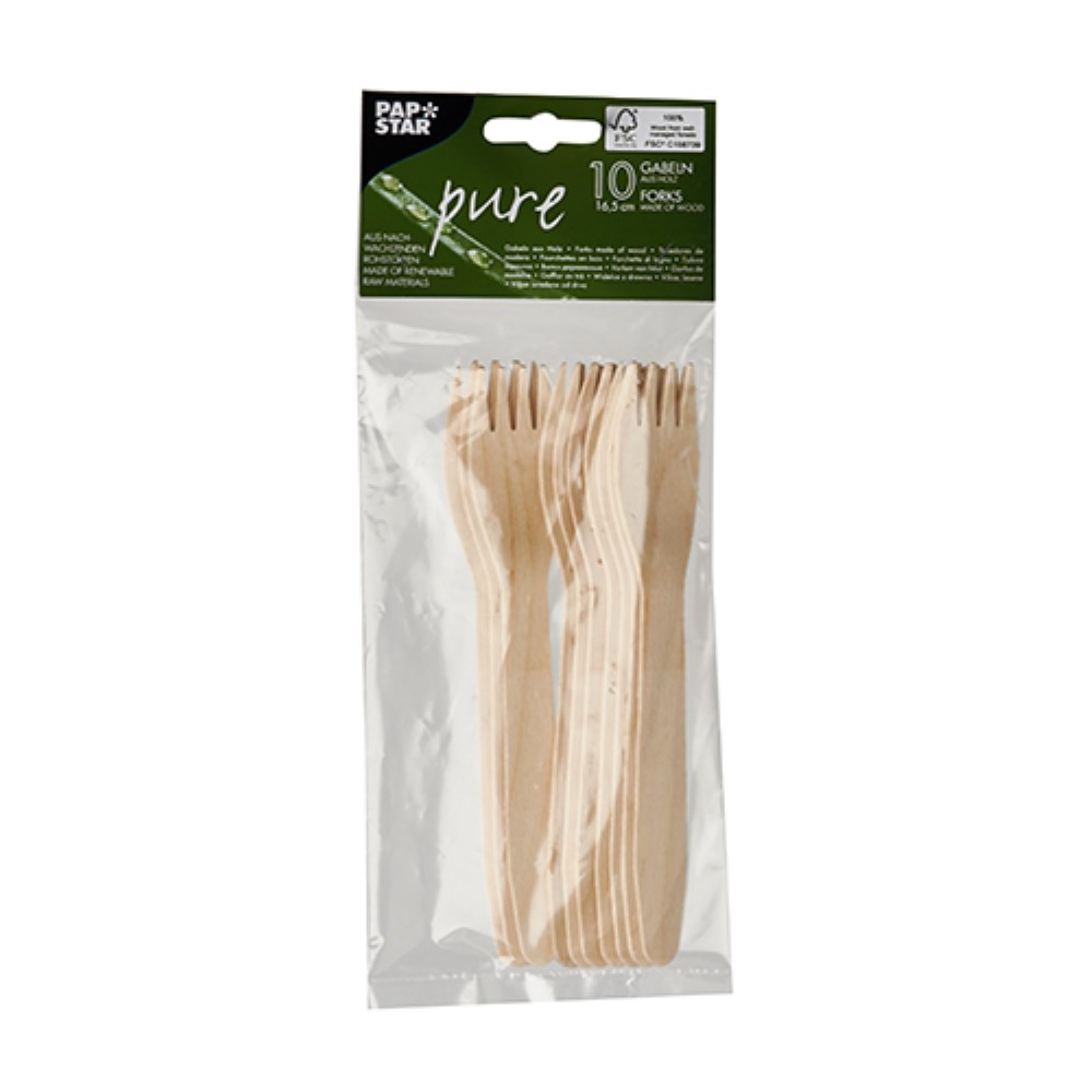 10 Gabeln, Holz "pure" 16,5 cm
