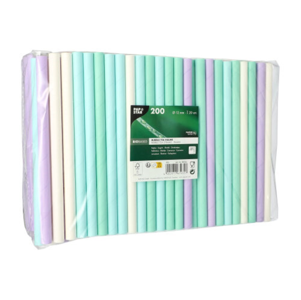 200 Bubble Tea Halme Papier Ø 12 mm · 20 cm farbig sortiert