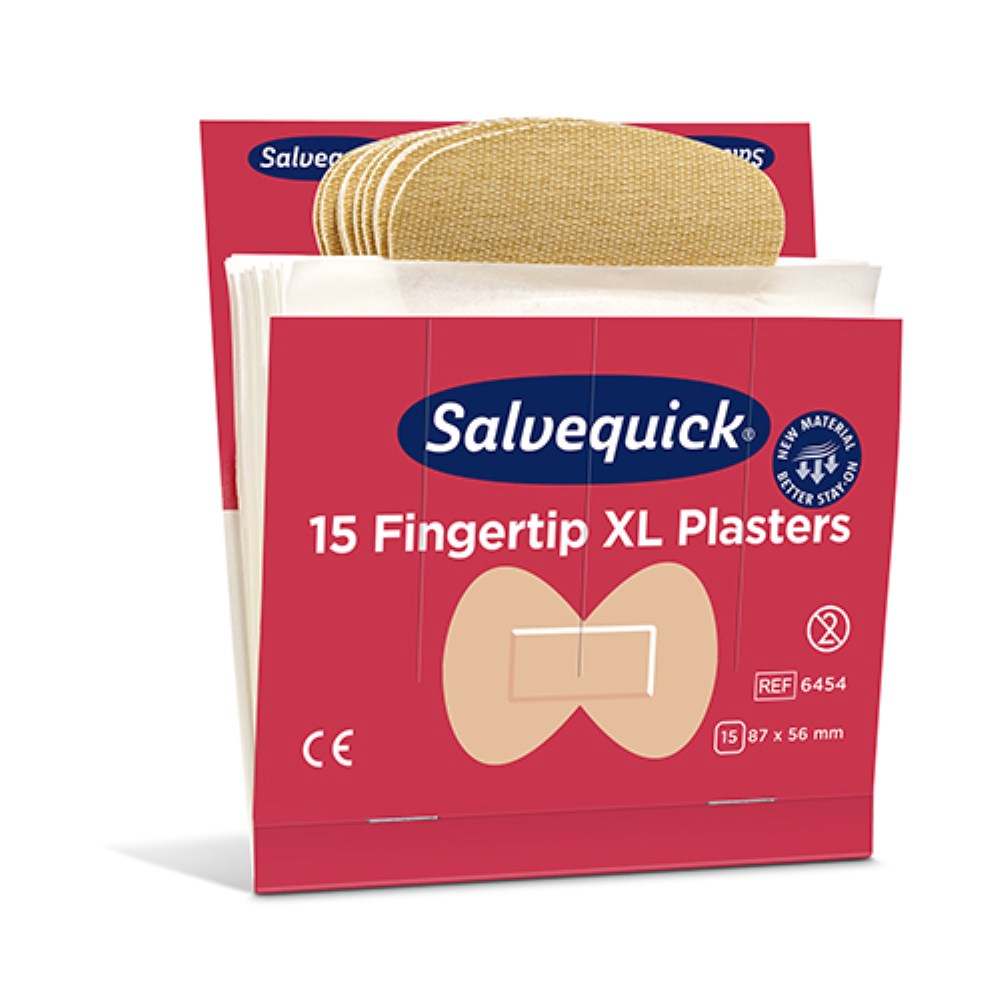 6 Set "Cederroth" Salvequick Textil Pflaster (15 Stück) 87 mm x 56 mm braun "Fingertip XL"
