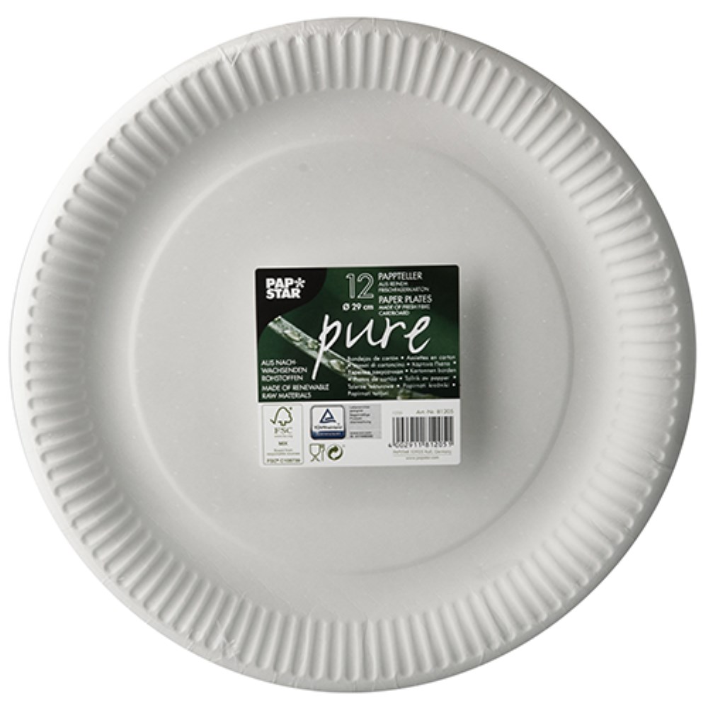 12 Teller, Pappe "pure" rund Ø 29 cm weiss 12 Teller, Pappe "pure" rund Ø 29 cm weiss