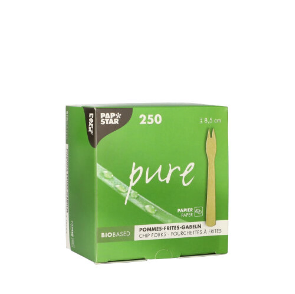 250 Pommes-Frites-Gabeln, Papier "pure" 8,5 cm braun 250 Pommes-Frites-Gabeln, Papier "pure" 8,5 cm braun
