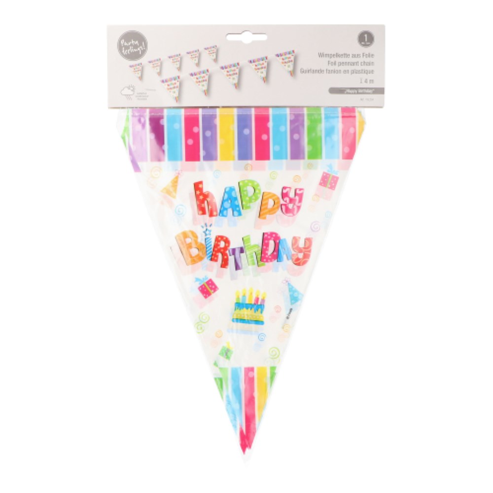 Wimpelkette, Folie 4 m "Happy Birthday" wetterfest