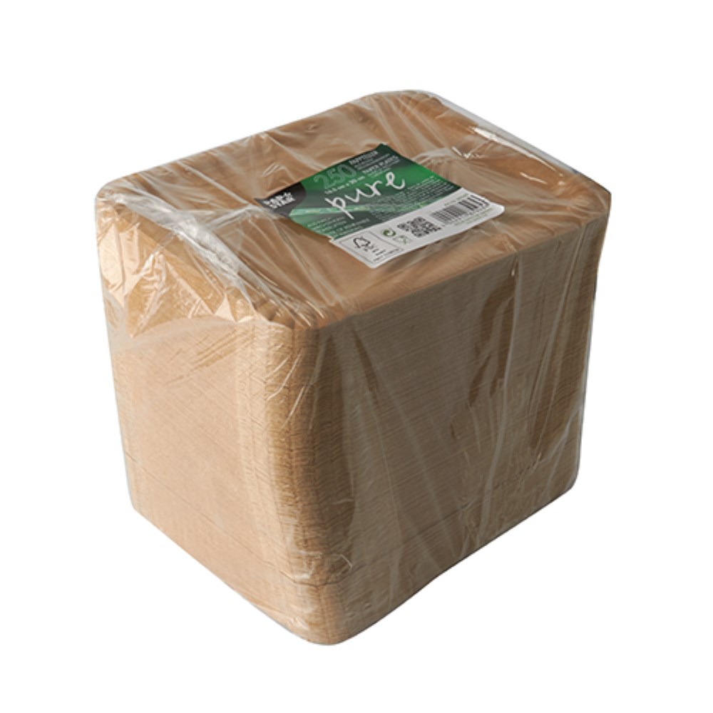 250 Teller, Pappe "pure" eckig 16,5 cm x 20 cm braun