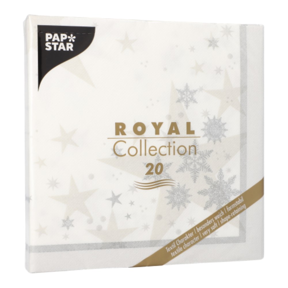 20 Servietten "ROYAL Collection" 1/4-Falz 40 cm x 40 cm weiss "Stars and Snowflakes"