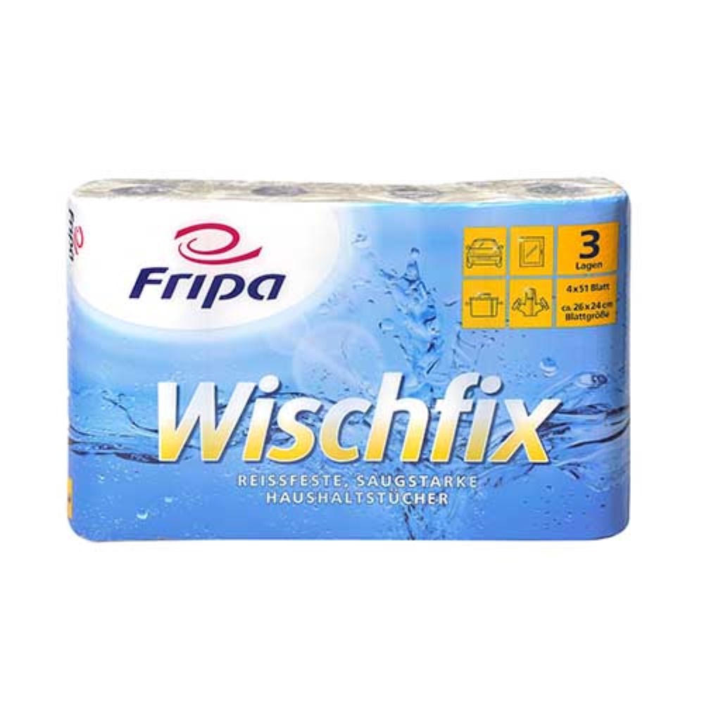4 Rollen Küchenrollen 3-lagig 26 cm x 23,8 cm weiss "Wischfix" 51 Blatt