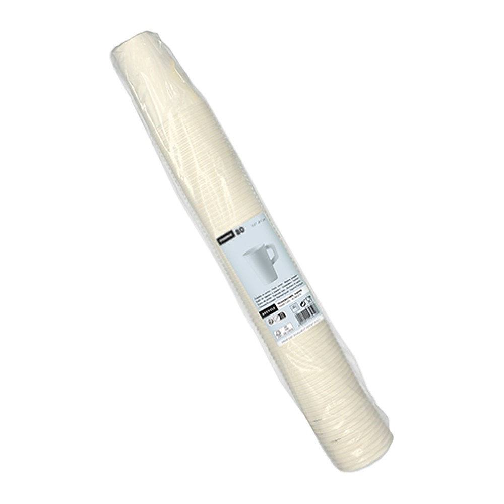80 Trinkbecher mit Henkel, Pappe 0,2 l Ø 7 cm · 9,7 cm weiss 80 Trinkbecher mit Henkel, Pappe 0,2 l Ø 7 cm · 9,7 cm weiss