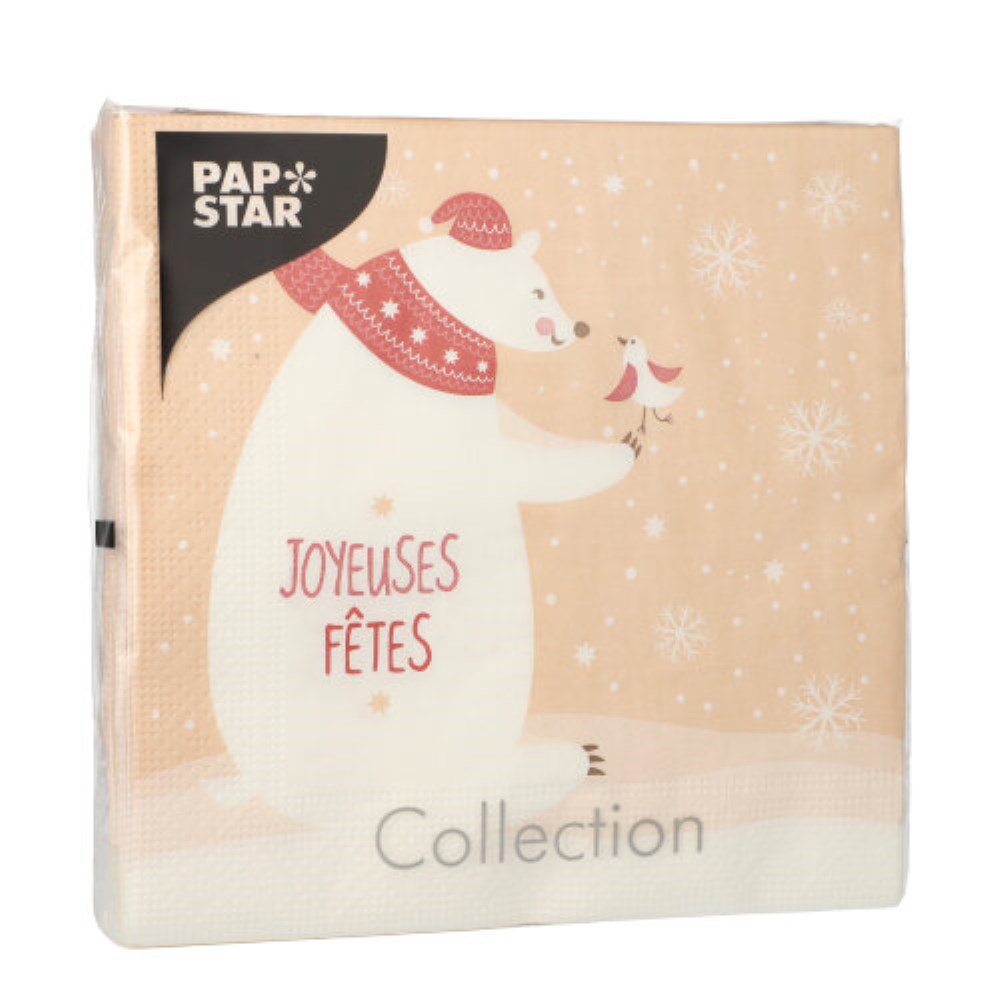 20 Servietten, 3-lagig 1/4-Falz 33 cm x 33 cm "L'ours Blanc"