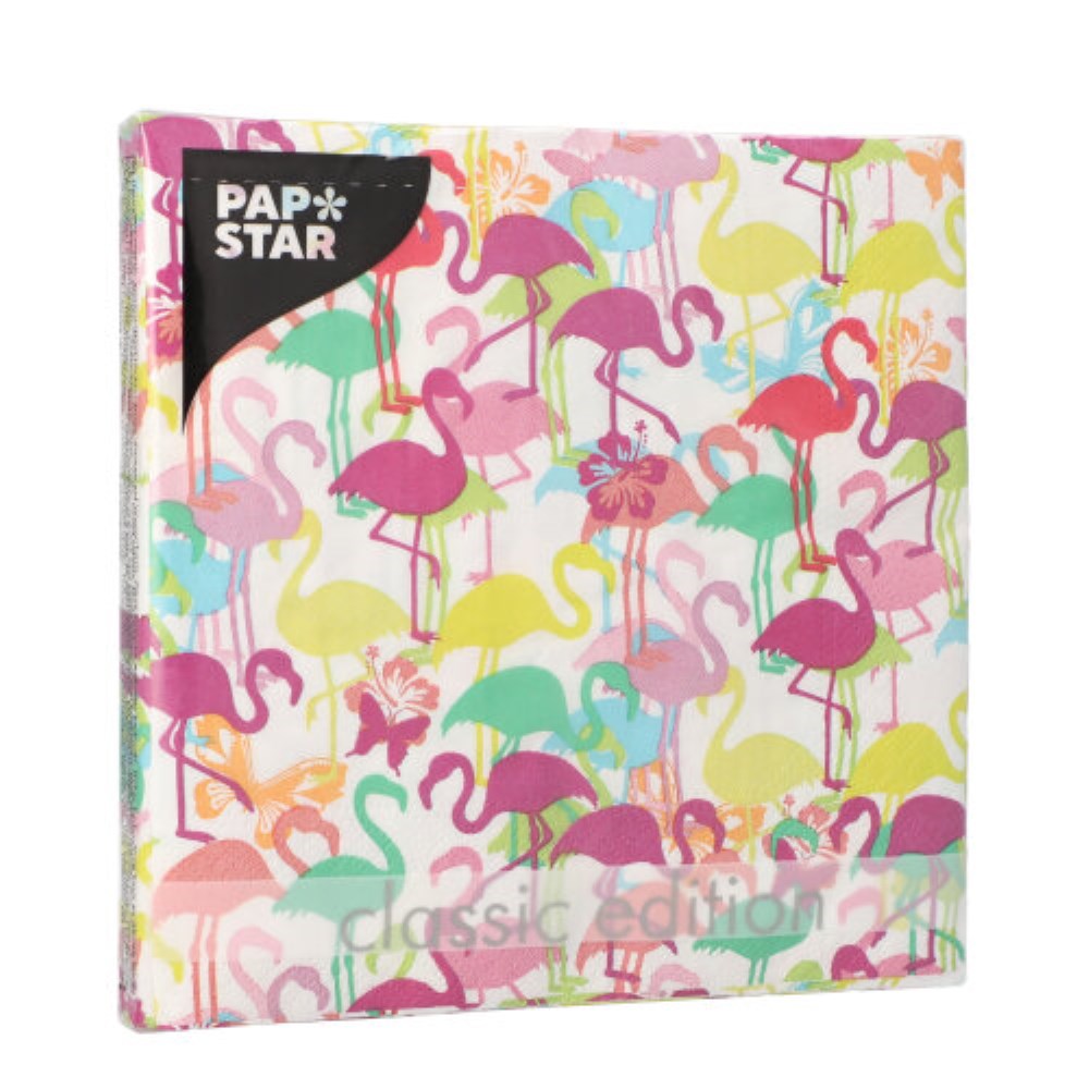 20 Servietten, 3-lagig 1/4-Falz 33 cm x 33 cm "Flamingoparty"