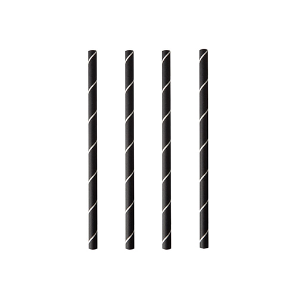 250 Cocktail Trinkhalme, Papier Ø 7 mm · 15 cm schwarz/weiss "Stripes"