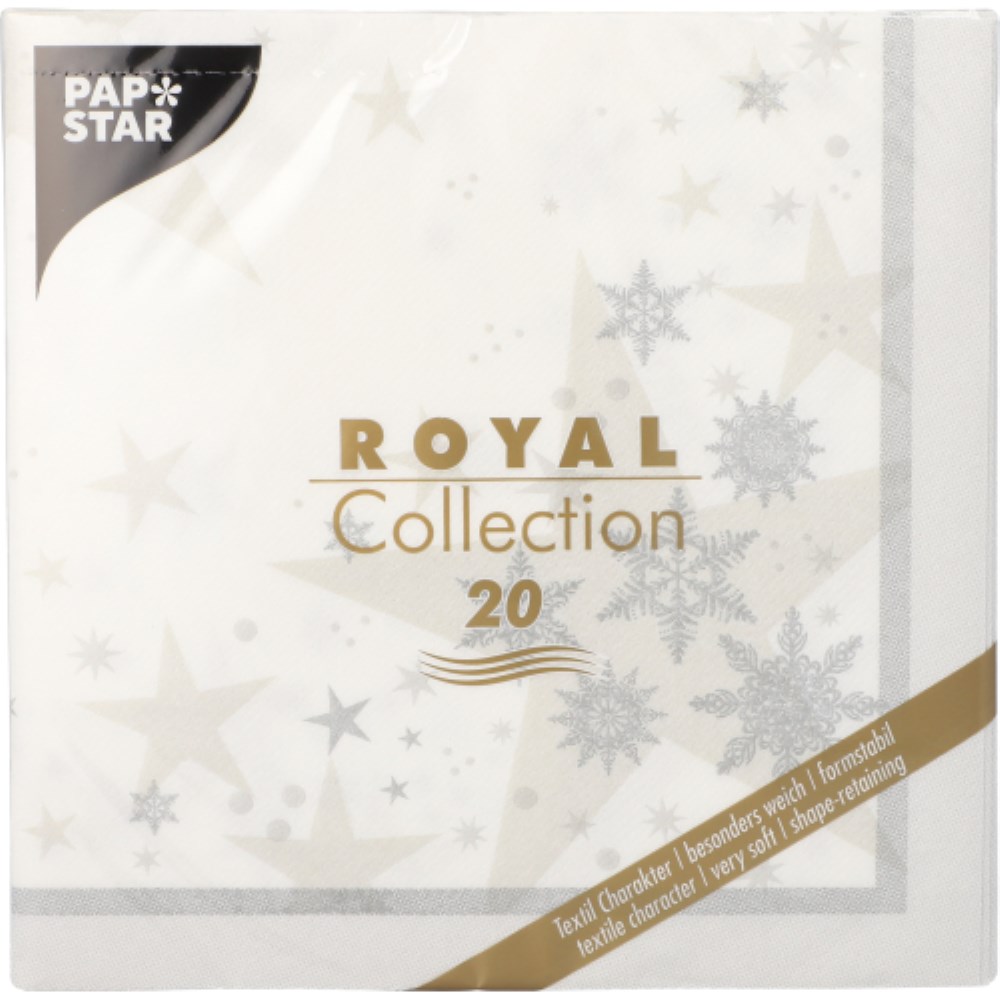 20 Servietten "ROYAL Collection" 1/4-Falz 40 cm x 40 cm weiss "Stars and Snowflakes"