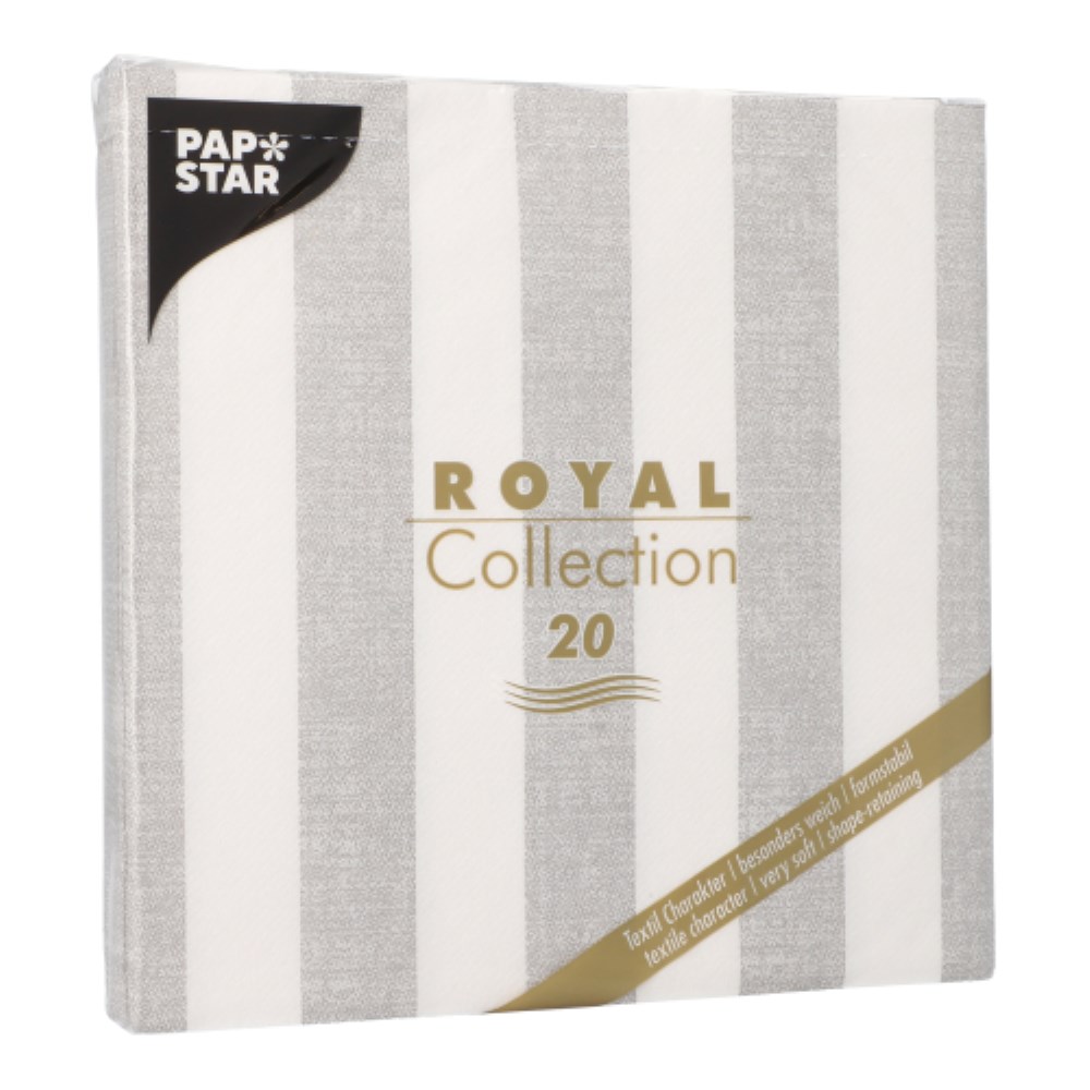 20 Servietten "ROYAL Collection" 1/4-Falz 40 cm x 40 cm grau "Lines"
