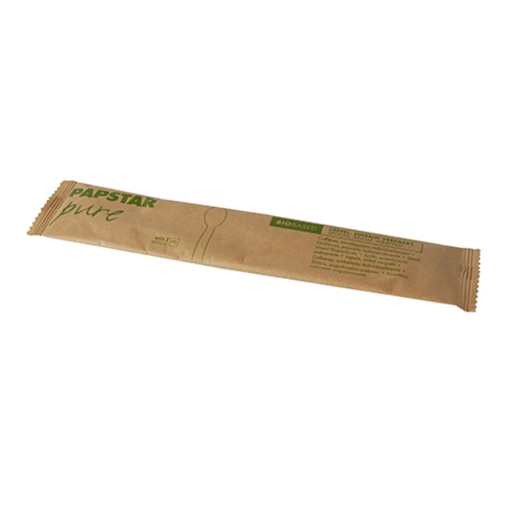 50 Löffel, Holz "pure" 16 cm einzeln verpackt in Papierbeutel
