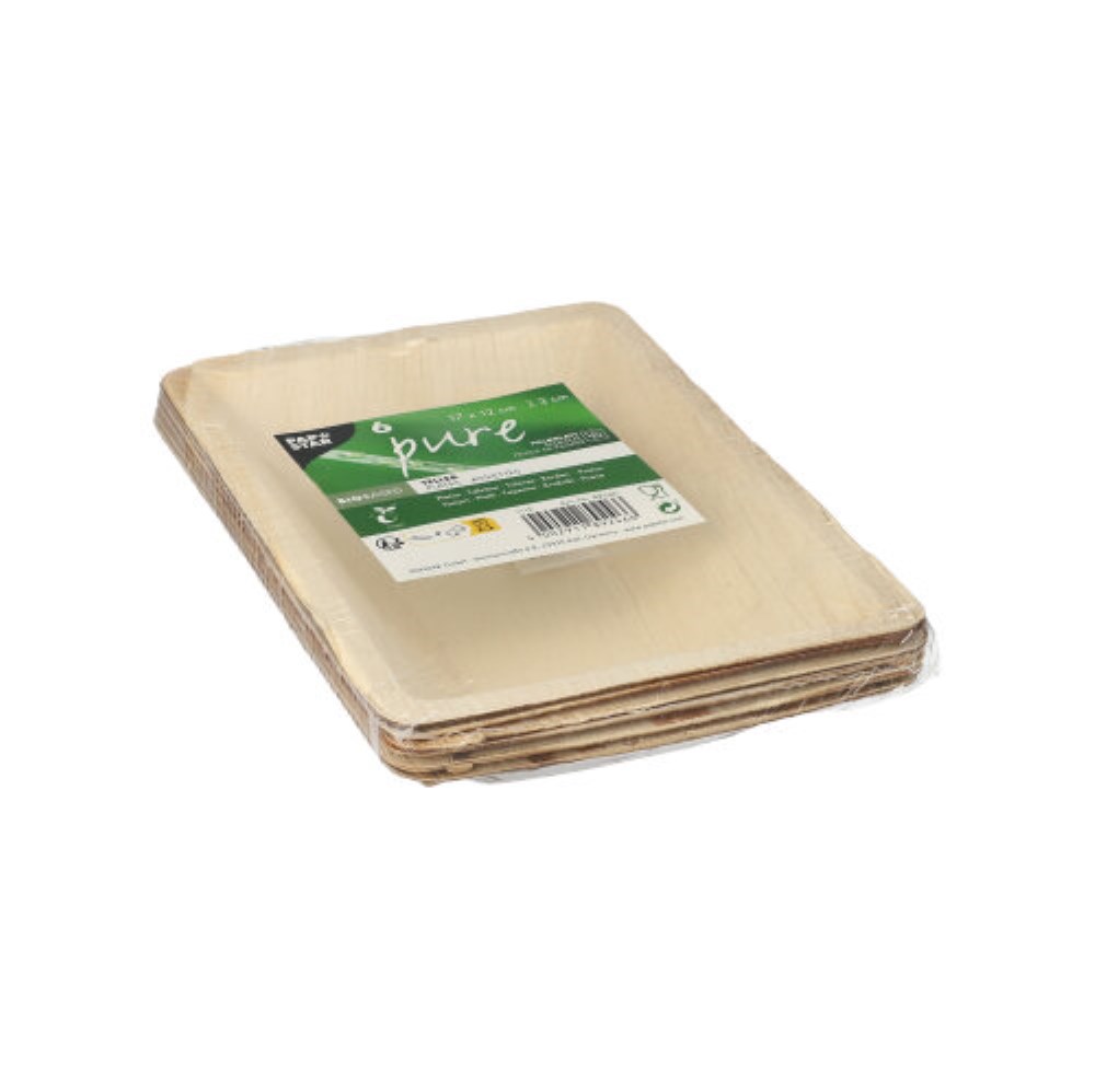 6 Teller Palmblatt "pure" eckig 3 cm x 17 cm x 12 cm natur
