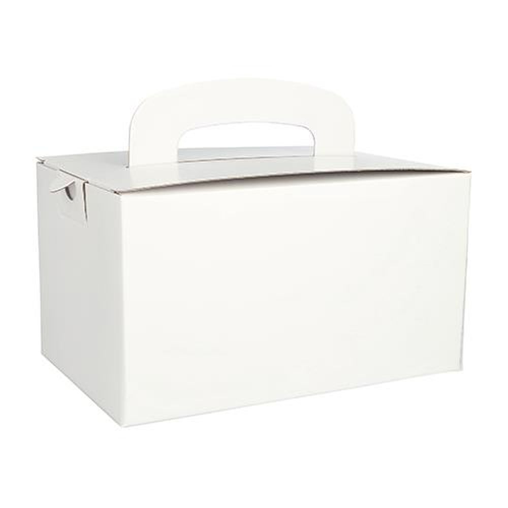 20 Lunch-Boxen, Pappe "pure" eckig 12,5 cm x 15,5 cm x 22,5 cm weiss mit Tragegriff