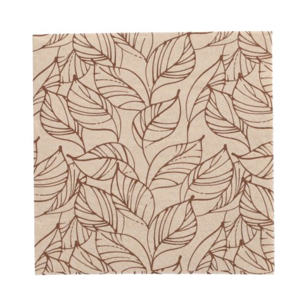 20 Servietten, 3-lagig 1/4-Falz 33 cm x 33 cm natur "Shapes of Leaves" aus recyceltem Papier