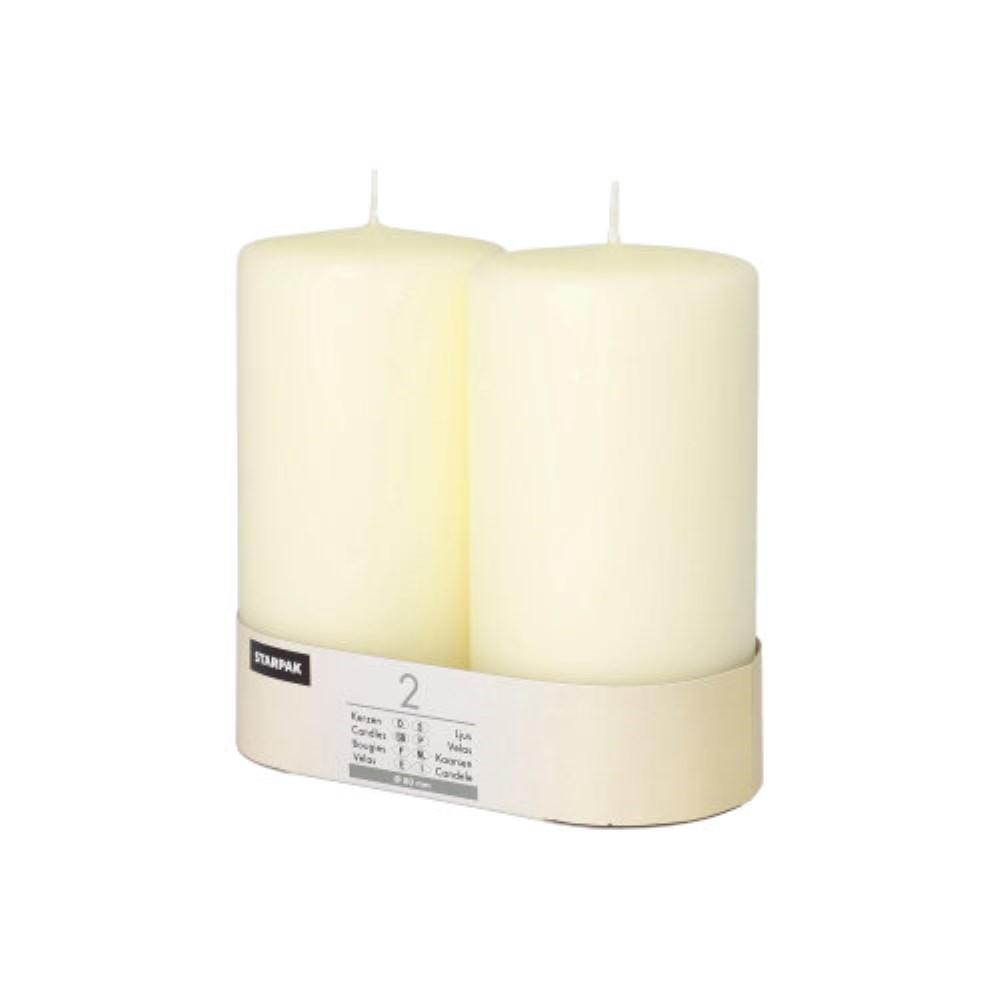 2 Stumpenkerzen Ø 80 mm · 150 mm elfenbein "Ivory" mit Flachkopf