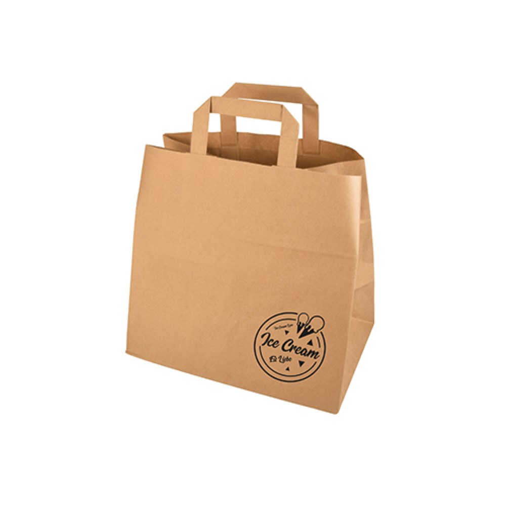 50 Tragetaschen, Papier 25 cm x 26 cm x 17 cm braun "Icelove" mit Tragegriff