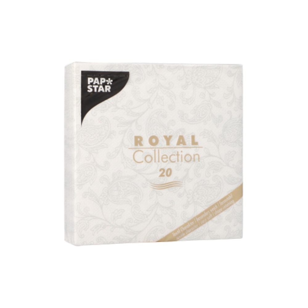20 Servietten "ROYAL Collection" 1/4-Falz 25 cm x 25 cm weiss "Ornaments"