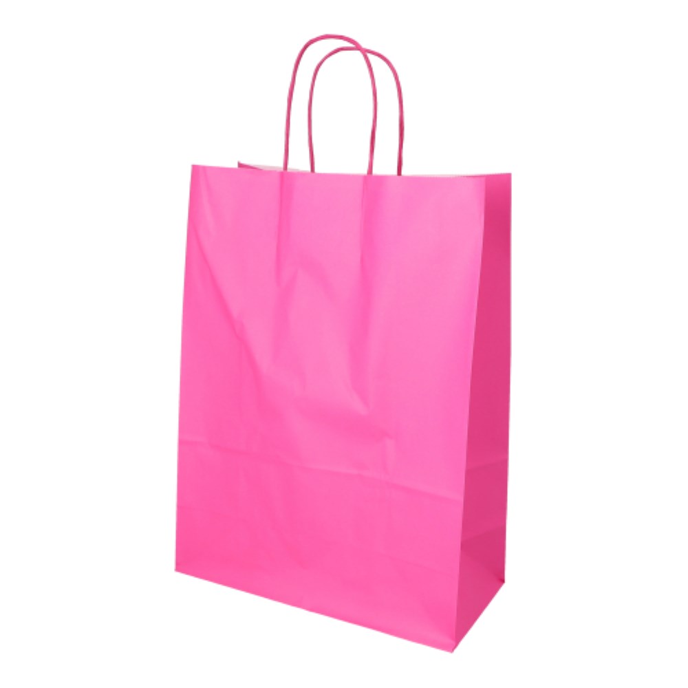 25 Tragetaschen, Papier 35 cm x 26 cm x 12 cm pink mit gedrehtem Tragegriff