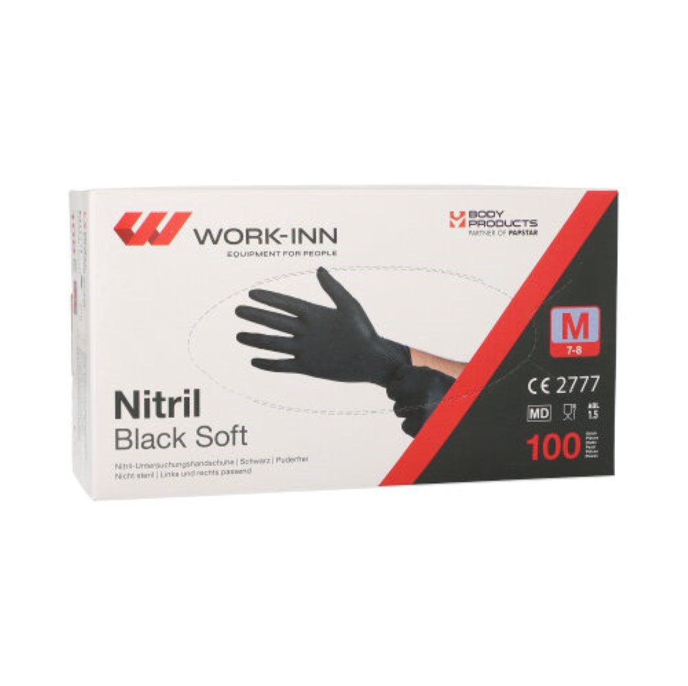 100 "WORK-INN/PS" Handschuhe, Nitril puderfrei "Black Soft" schwarz Größe: M