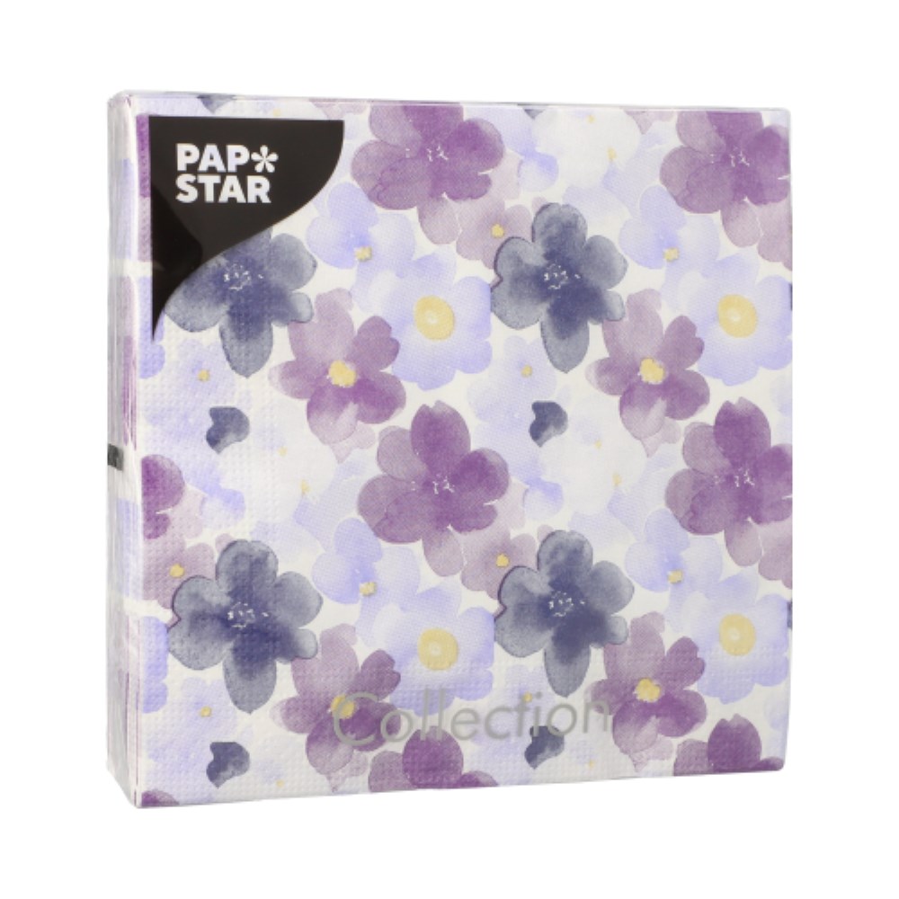 20 Servietten, 3-lagig 1/4-Falz 33 cm x 33 cm "Aquarell Flowers"