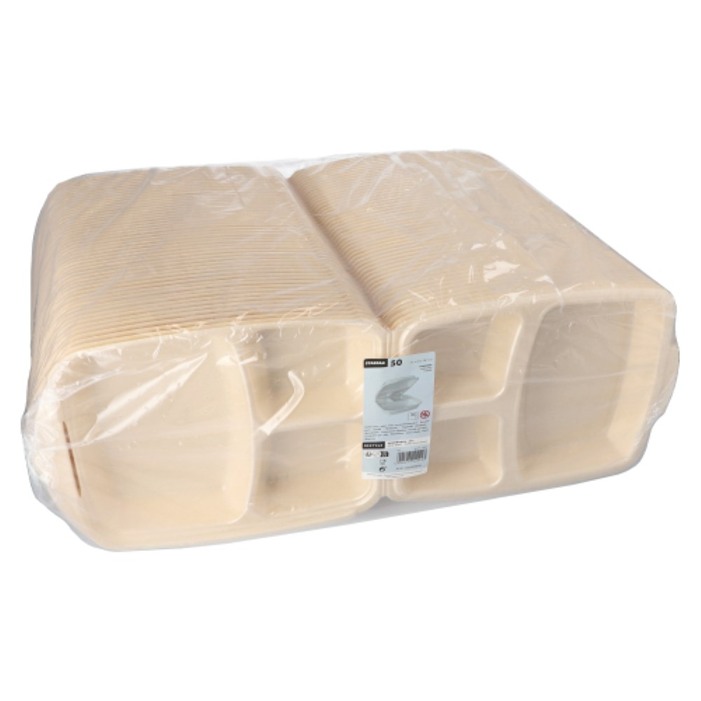 50 Menüboxen mit Klappdeckel, XPS 3-geteilt 7,5 cm x 22 cm x 28,5 cm beige laminiert