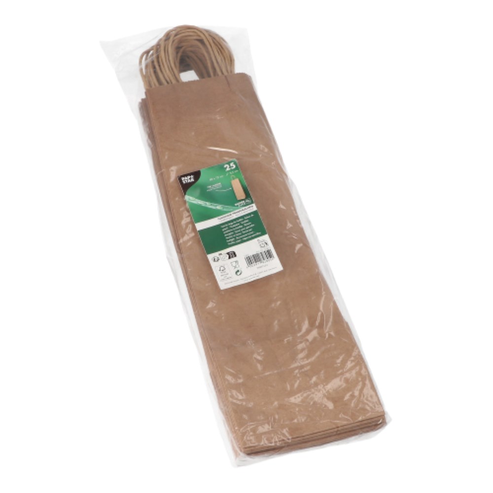 25 Flaschentragetasche, Papier 40 cm x 12 cm x 9,5 cm braun mit gedrehtem Tragegriff