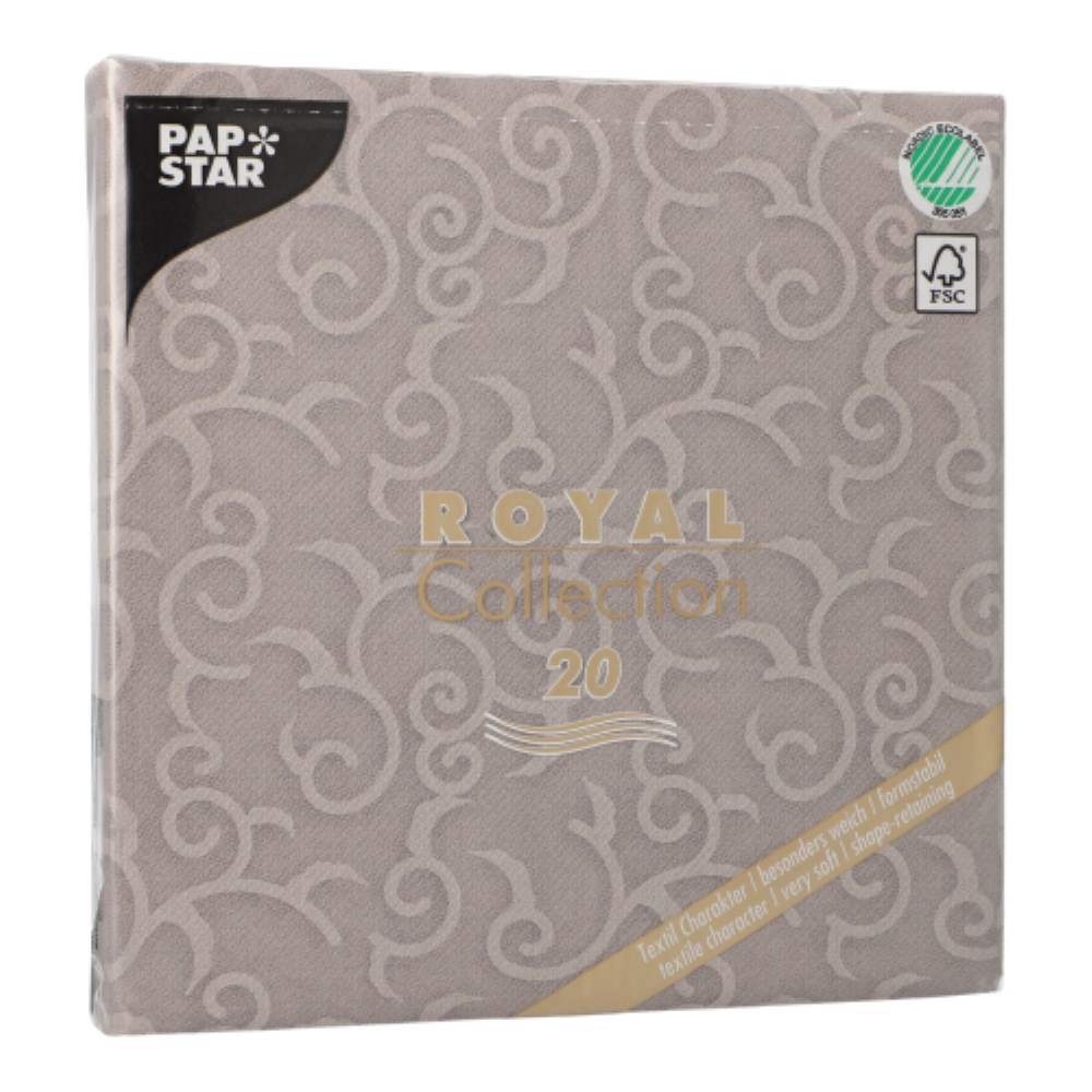 20 Servietten "ROYAL Collection" 1/4-Falz 40 cm x 40 cm grau "Casali"