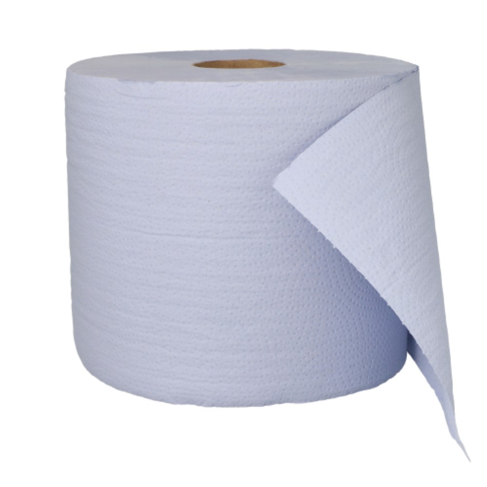 2 Putzrollen, 2-lagig Ø 27 cm · 335 m x 22 cm blau perforiert, 1.000 Abrisse, Blatt 22 x 33,5 cm