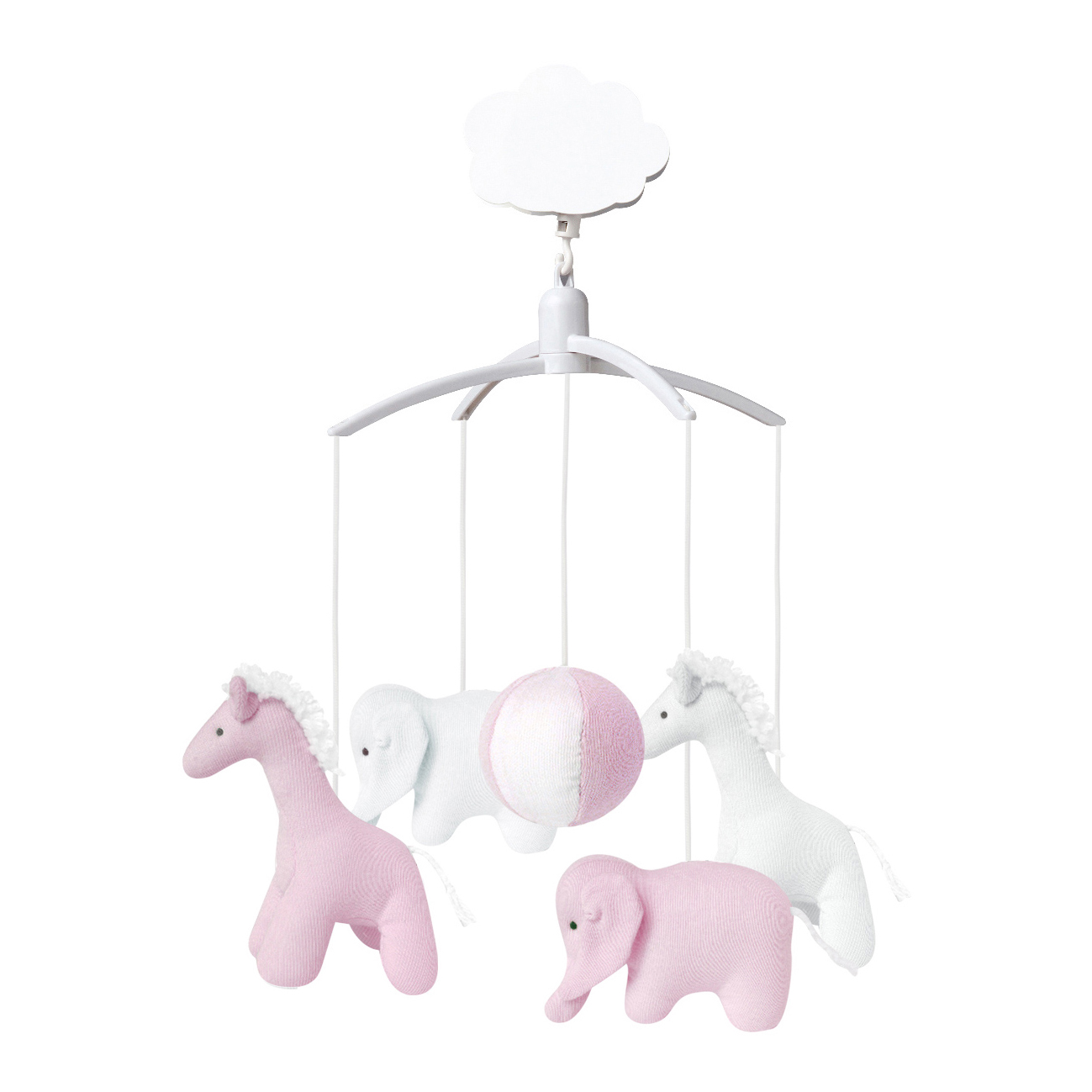 Musik Mobile Giraffe, Elephant Rosa Bio Baumwolle